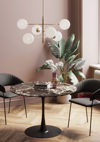 KARE DESIGN Schickeria spisebord, rundt - laminat i svart marmorlook og svart stl (110)