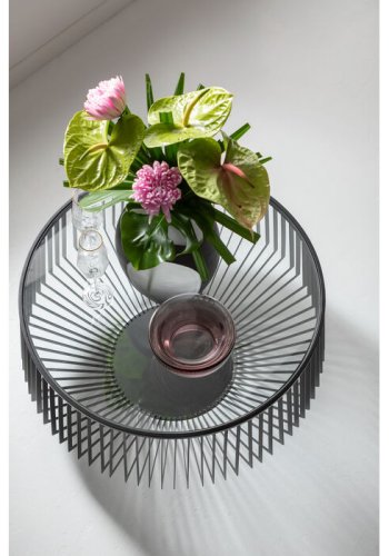 KARE DESIGN Corinne sofabord, rund - klar glas og sort stl (80)