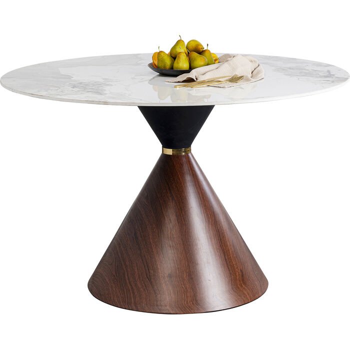 KARE DESIGN Cono spisebord, rundt - hvit/gr steinty, brunfarget papir og gullstl (120)