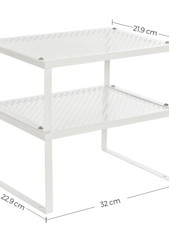 SONGMICS Skabshyldeorganisator og K�kkenhyldepakke, 4 stabelbare k�kkenskabshylder, udvidelige, hvid og s�lv UKCS01WT
