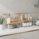 SONGMICS krydderirol, s�t med 2 skabshylder, udvidelig k�kkenhylde, stabelbar krydderiholder, metal og konstrueret tr�, Cloud White og naturbeige KCS200W01