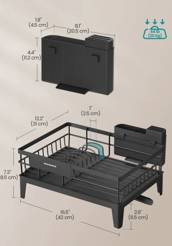 SONGMICS diskst&auml;ll, k&ouml;ksdiskst&auml;ll, med avrinningsbricka, 360&deg; roterbar och utdragbar pip, med bestickh�llare, 31 x 42 x 18,5 cm, bl&auml;cksvart UKCS550B01
