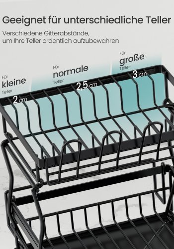 SONGMICS diskst&auml;ll, diskst&auml;ll f&ouml;r k&ouml;ksb&auml;nkskiva, 360&deg; roterbar och utdragbar pip, droppbricka, med bestickh�llare, 31 x 42 x 36,5 cm, bl&auml;cksvart KCS551BH01
