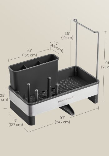 SONGMICS K�kkenvaskeholder Tidy, Vaskorganiser med Svampeholder, Opvaskemiddelholder til Pensler, Klude, S�be, Rustfrit St�l, Pladsbesparende, Drejelig Tud, Bl�ksort og S�lv KCS555BH01