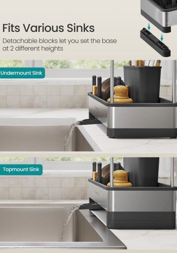 SONGMICS K�kkenvaskeholder Tidy, Vaskorganiser med Svampeholder, Opvaskemiddelholder til Pensler, Klude, S�be, Rustfrit St�l, Pladsbesparende, Drejelig Tud, Bl�ksort og S�lv KCS555BH01