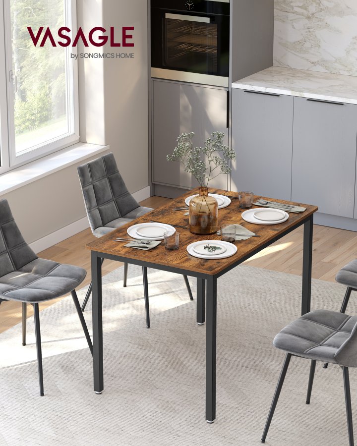 VASAGLE Esstisch, K&uuml;chentisch, 70 x 110 x 77 cm, Esstisch f&uuml;r 4 Personen, Wohnzimmertisch, f&uuml;r Esszimmer, K&uuml;che, Industriestil, Rustikales Braun und Schwarz KDT081B01
