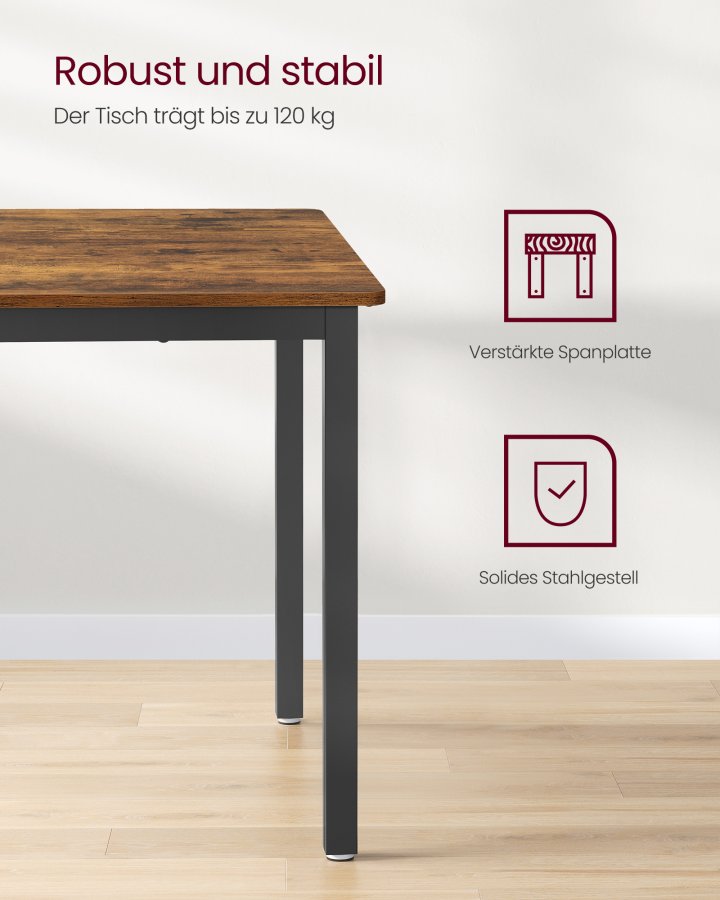 VASAGLE Esstisch, K&uuml;chentisch, 70 x 110 x 77 cm, Esstisch f&uuml;r 4 Personen, Wohnzimmertisch, f&uuml;r Esszimmer, K&uuml;che, Industriestil, Rustikales Braun und Schwarz KDT081B01
