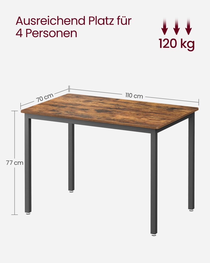 VASAGLE Esstisch, K&uuml;chentisch, 70 x 110 x 77 cm, Esstisch f&uuml;r 4 Personen, Wohnzimmertisch, f&uuml;r Esszimmer, K&uuml;che, Industriestil, Rustikales Braun und Schwarz KDT081B01