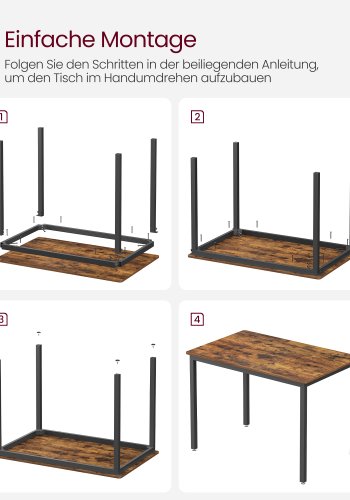 VASAGLE Esstisch, K&uuml;chentisch, 70 x 110 x 77 cm, Esstisch f&uuml;r 4 Personen, Wohnzimmertisch, f&uuml;r Esszimmer, K&uuml;che, Industriestil, Rustikales Braun und Schwarz KDT081B01