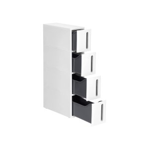 SONGMICS Plastikopbevaringsskuffer, Smal Opbevaringsvogn p� Hjul, 4-Skuffers Opbevaringst�rn til Badev�relse/K�kken, Pladsbesparende, 45 x 17 x 83 cm, Hvid og Gr� KFR008G01