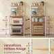VASAGLE KKS014Y02 K�kkenhylde med stikkontakter, st�ende hylde, mikrob�lgeovnshylde, 4 niveauer og 8 S-kroge, justerbar hylde, k�kkenrulleholder, 40 x 60 x 140 cm, guld eg Cloud White