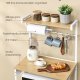 VASAGLE KKS014Y02 K�kkenhylde med stikkontakter, st�ende hylde, mikrob�lgeovnshylde, 4 niveauer og 8 S-kroge, justerbar hylde, k�kkenrulleholder, 40 x 60 x 140 cm, guld eg Cloud White
