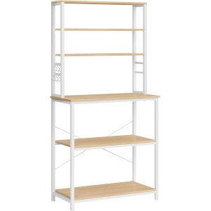 VASAGLE kkkenreol, m. 6 hylder, 6 kroge - natur spnplade og hvid stl