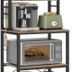 VASAGLE KKS024B02 K�kkenhylde, St�ende Mikrob�lgeovnshylde, 6 Hylder, 6 Knagger, St�lramme, Industrielt Design, 40 x 60 x 167 cm, Gr� Marmoreret Bl�ksort