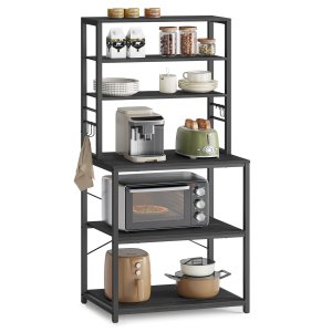 VASAGLE Kaffebar, bagerist til k�kken med opbevaring, 6-lags k�kkenhylder med 6 kroge, mikrob�lgeovnsstativ, industriel, 15,7 x 23,6 x 65,7 tommer, antracitgr� og bl�ksort UKKS024B22