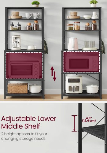 VASAGLE Kaffebar, bagerist til k�kken med opbevaring, 6-lags k�kkenhylder med 6 kroge, mikrob�lgeovnsstativ, industriel, 15,7 x 23,6 x 65,7 tommer, antracitgr� og bl�ksort UKKS024B22
