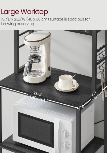 VASAGLE Kaffebar, bagerist til k�kken med opbevaring, 6-lags k�kkenhylder med 6 kroge, mikrob�lgeovnsstativ, industriel, 15,7 x 23,6 x 65,7 tommer, antracitgr� og bl�ksort UKKS024B22