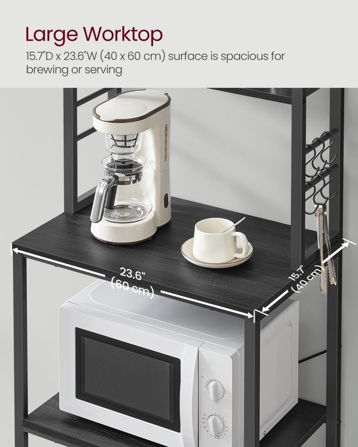 VASAGLE Kaffebar, bagerist til k�kken med opbevaring, 6-lags k�kkenhylder med 6 kroge, mikrob�lgeovnsstativ, industriel, 15,7 x 23,6 x 65,7 tommer, antracitgr� og bl�ksort UKKS024B22