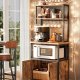 VASAGLE KKS058K02 K�kkenhylde med stikd�se, kaffebar med bordplade, h�jde 90 cm, mikrob�lgeovnsstativ med 8 kroge, 40 x 60 x 170 cm, rustik brun og bl�ksort