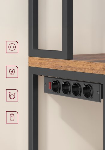 VASAGLE KKS058K02 K�kkenhylde med stikd�se, kaffebar med bordplade, h�jde 90 cm, mikrob�lgeovnsstativ med 8 kroge, 40 x 60 x 170 cm, rustik brun og bl�ksort