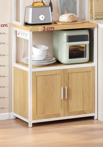 VASAGLE KKS058Y02 K�kshylla med uttag, kaffebar med bordsskiva, h�jd 90 cm, mikrov�gsst�ll med 8 krokar, 40 x 60 x 170 cm, ekguld och molnvit