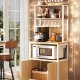 VASAGLE KKS058Y02 K�kkenreol med stikd�se, kaffebar med bordplade, h�jde 90 cm, mikrob�lgeovnsstativ med 8 kroge, 40 x 60 x 170 cm, eg guld og skyhvid