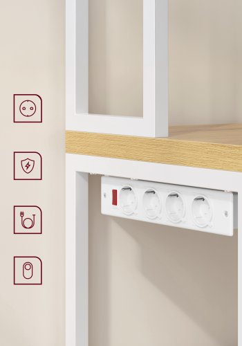VASAGLE KKS058Y02 K�kkenreol med stikd�se, kaffebar med bordplade, h�jde 90 cm, mikrob�lgeovnsstativ med 8 kroge, 40 x 60 x 170 cm, eg guld og skyhvid