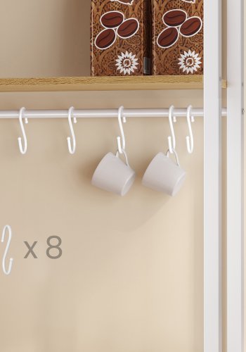 VASAGLE KKS058Y02 K�kkenreol med stikd�se, kaffebar med bordplade, h�jde 90 cm, mikrob�lgeovnsstativ med 8 kroge, 40 x 60 x 170 cm, eg guld og skyhvid