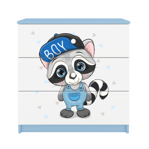 Babydreams brnekommode med en vaskebjrn, m. 3 skuffer - hvid og bl laminat