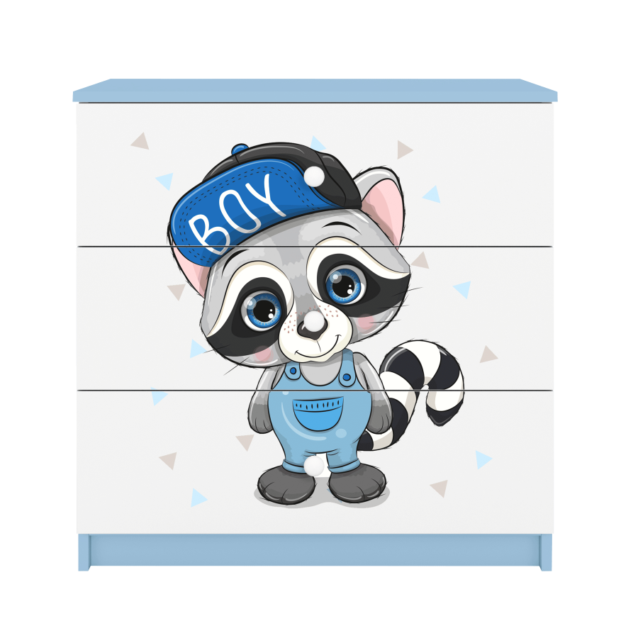 Babydreams barnekommode med vaskebjrn, m. 3 skuffer - hvit og bl laminat