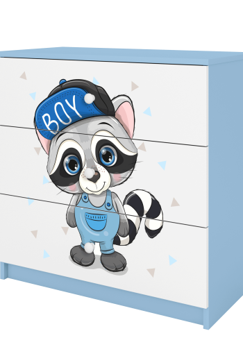 Babydreams barnekommode med vaskebjrn, m. 3 skuffer - hvit og bl laminat