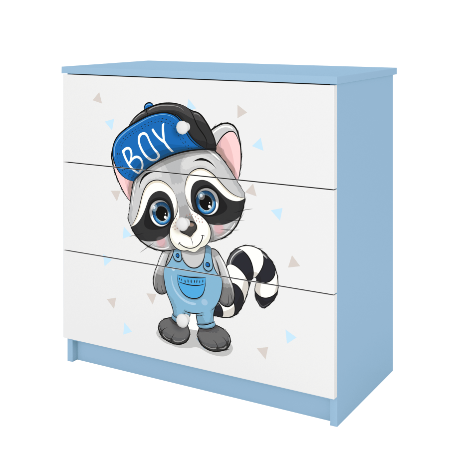 Babydreams barnekommode med vaskebjrn, m. 3 skuffer - hvit og bl laminat