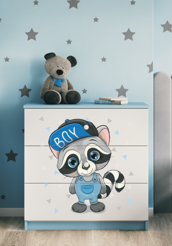 Babydreams barnekommode med vaskebjrn, m. 3 skuffer - hvit og bl laminat