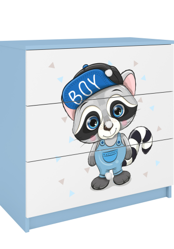 Babydreams barnekommode med vaskebjrn, m. 3 skuffer - hvit og bl laminat