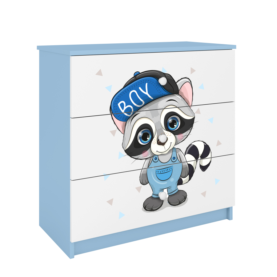 Babydreams barnekommode med vaskebjrn, m. 3 skuffer - hvit og bl laminat