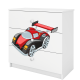 Babydreams barnekommode med racerbil, m. 3 skuffer - hvit laminat