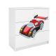 Babydreams barnekommode med racerbil, m. 3 skuffer - hvit laminat
