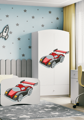 Babydreams barnekommode med racerbil, m. 3 skuffer - hvit laminat