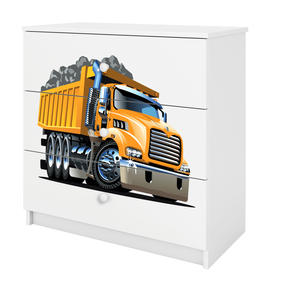 Babydreams barnekommode med lastebil, m. 3 skuffer - hvit laminat