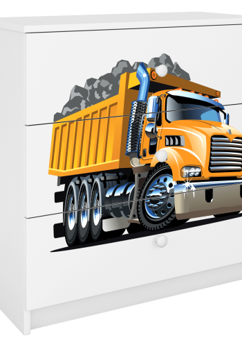 Babydreams barnekommode med lastebil, m. 3 skuffer - hvit laminat