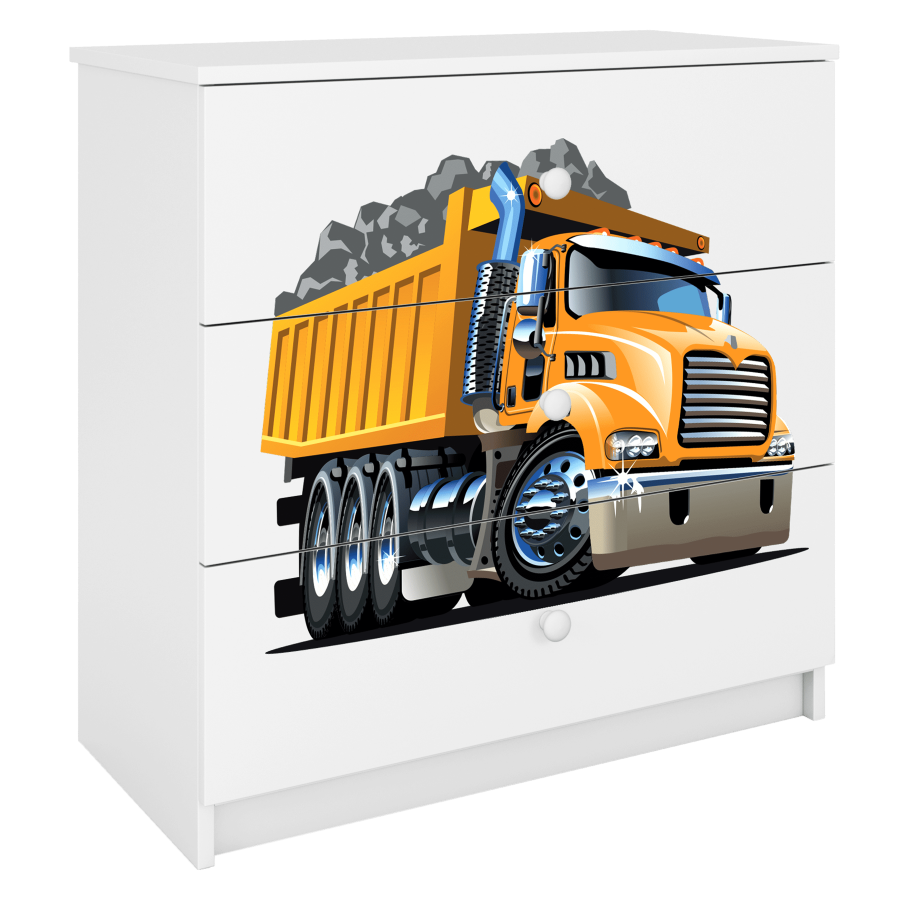 Babydreams barnekommode med lastebil, m. 3 skuffer - hvit laminat