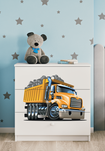 Babydreams barnekommode med lastebil, m. 3 skuffer - hvit laminat