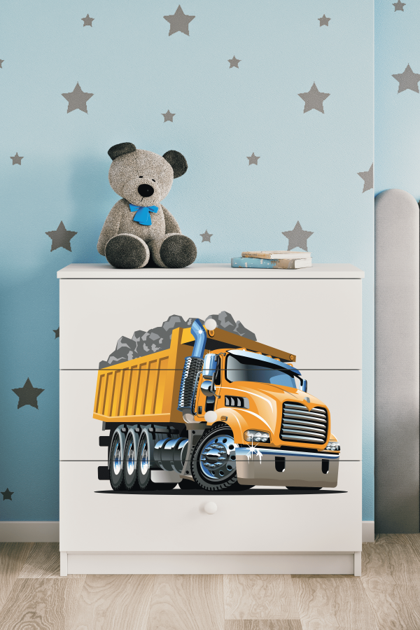 Babydreams barnekommode med lastebil, m. 3 skuffer - hvit laminat