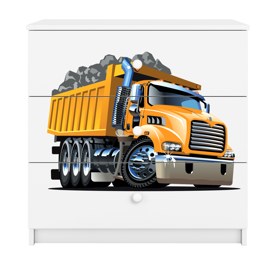 Babydreams barnekommode med lastebil, m. 3 skuffer - hvit laminat