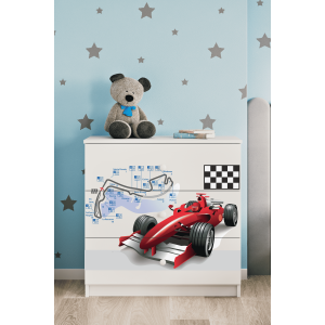 Babydreams brnekommode med racerbil, m. 3 skuffer - hvid laminat