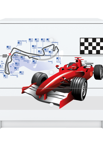 Babydreams barnekommode med racerbil, m. 3 skuffer - hvit laminat