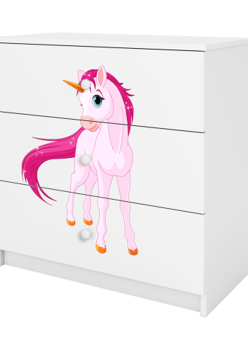 Babydreams barnekommode med enhjrning, m. 3 skuffer - hvit laminat
