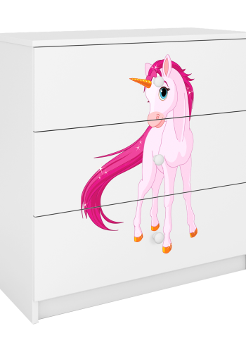 Babydreams barnekommode med enhjrning, m. 3 skuffer - hvit laminat