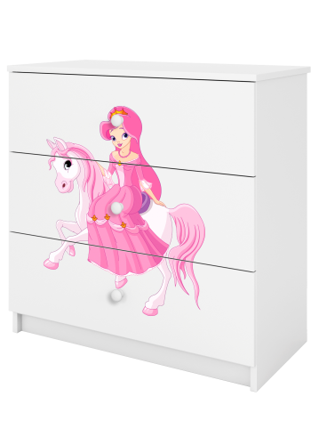 Babydreams barnekommode med prinsesse p hest, m. 3 skuffer - hvit laminat