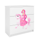 Babydreams barnekommode med prinsesse p hest, m. 3 skuffer - hvit laminat